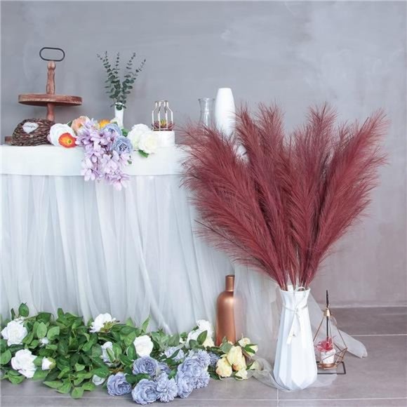 7-Pcs 38"/3.1FT Faux Pampas Grass Large Tall Fluffy Artificial Fake Flower Boho - Picture 5 of 7